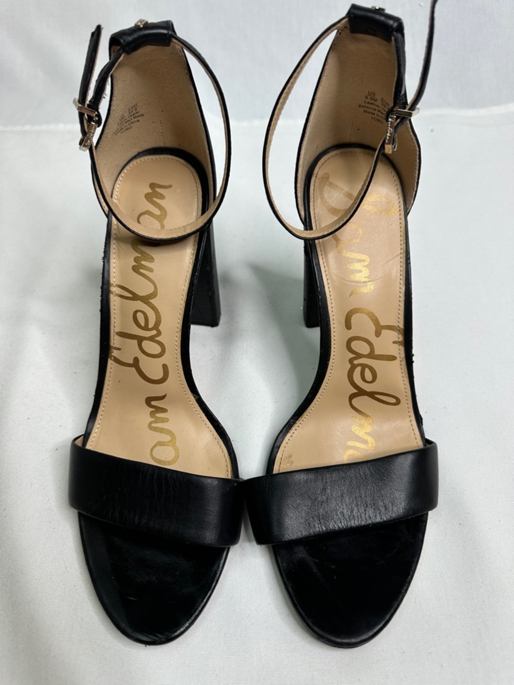 Sam Edelman Black Leather Ankle-Strap Block Heel Sandals